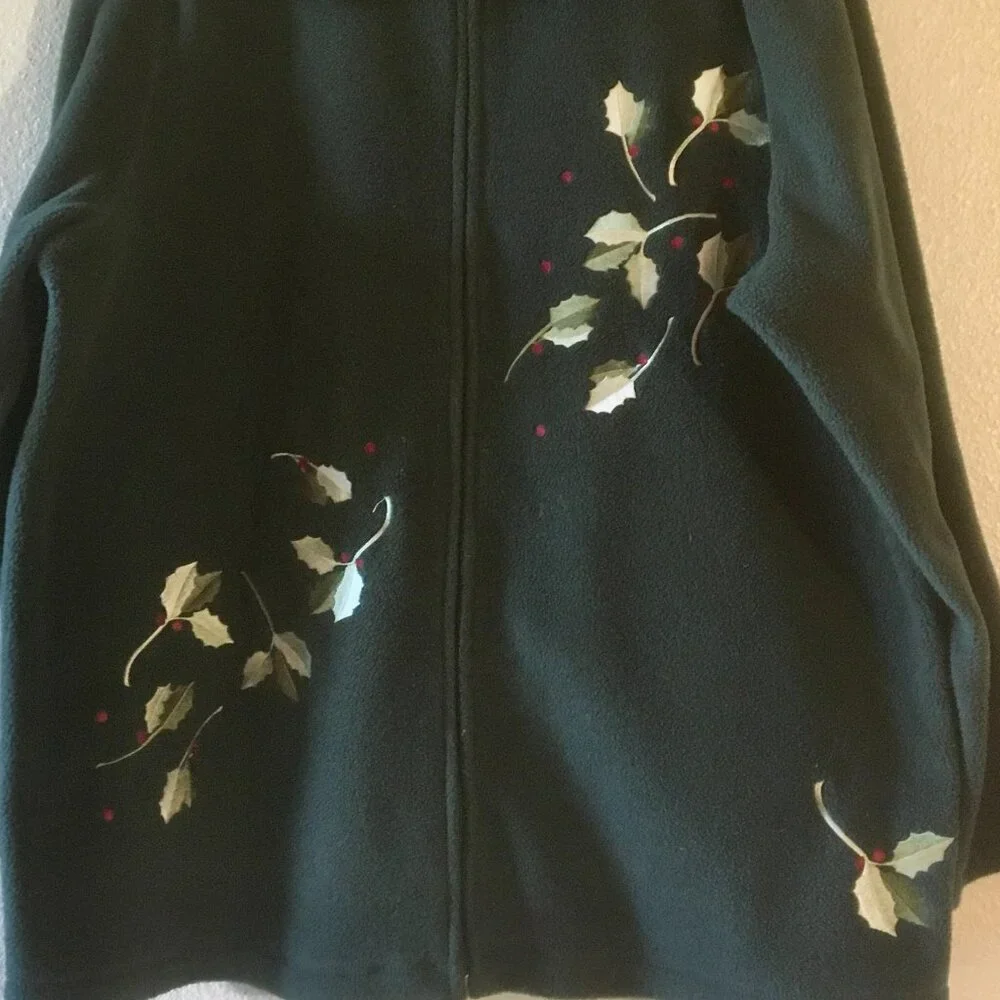 VTG Not Ugly Christmas Sweater Dark Green Embroidered Holly Plus Size 18W 20W - Picture 2 of 6